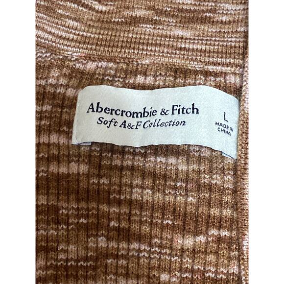 NEW Abercrombie & Fitch Brown Space Dye V Neck Long Sleeve Rib Knit Polo Top L - Picture 3 of 5